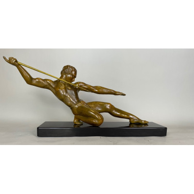Art Deco sculpture of a javalin throwing man signed Riolo